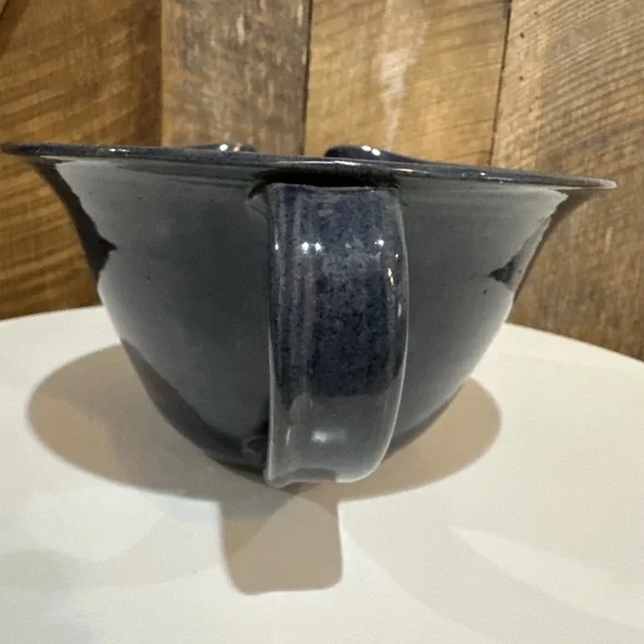 Vintage 2000 Sid Luck Pottery Blue Mixing Bowl Spout & Handle Signed Farmhouse - Picture 7 of 12